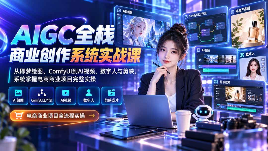 （20342期）AIGC全栈商业创作系统实战课：从即梦绘图、ComfyUI到AI视频、数字人与剪映，系统掌握电商商业项目完整实操-九九网创