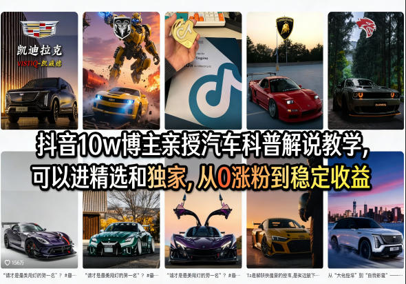 抖音10w博主亲授汽车科普解说教学，可以进精选和独家，从0涨粉到稳定收益(详细视频课程+1T素材)-九九网创