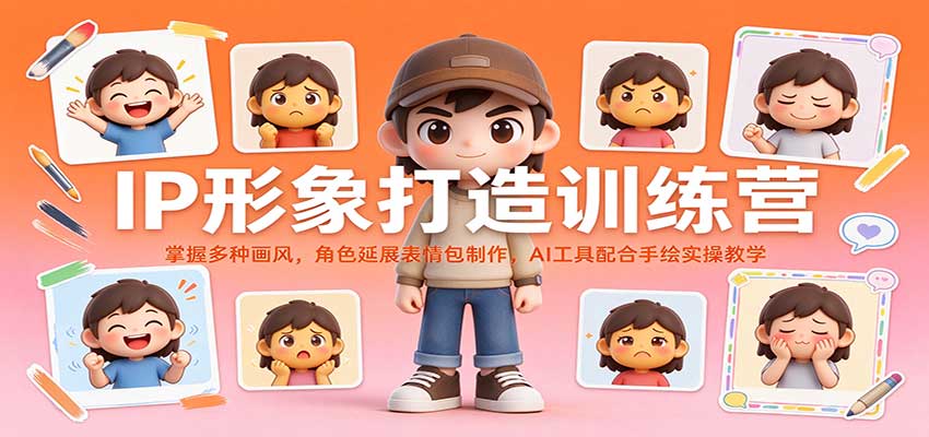 IP形象打造训练营：掌握多种画风，角色延展表情包制作，AI工具配合手绘实操教学-九九网创