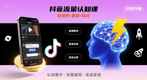 抖音流量认知课，短视频+直播+私域，认知提升，闪电开悟-九九网创