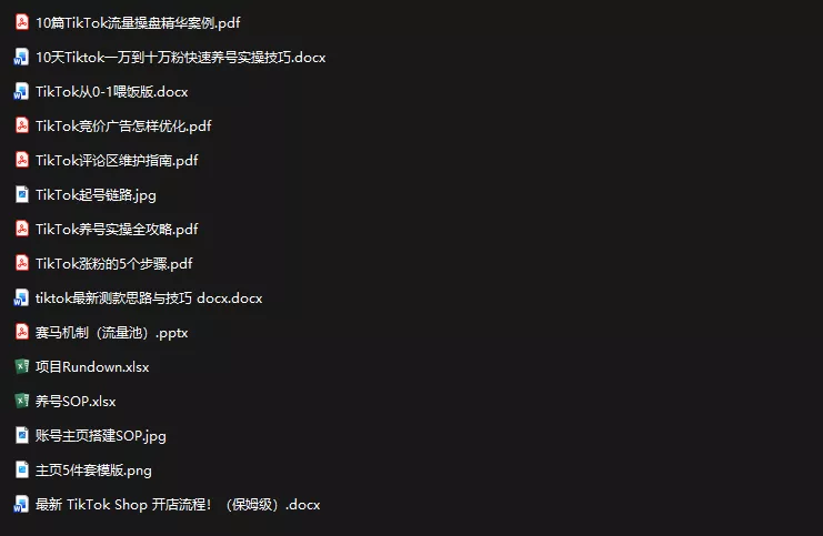 TikTok从0-1实操资料包：养号SOP+爆款公式+投流手册-九九网创