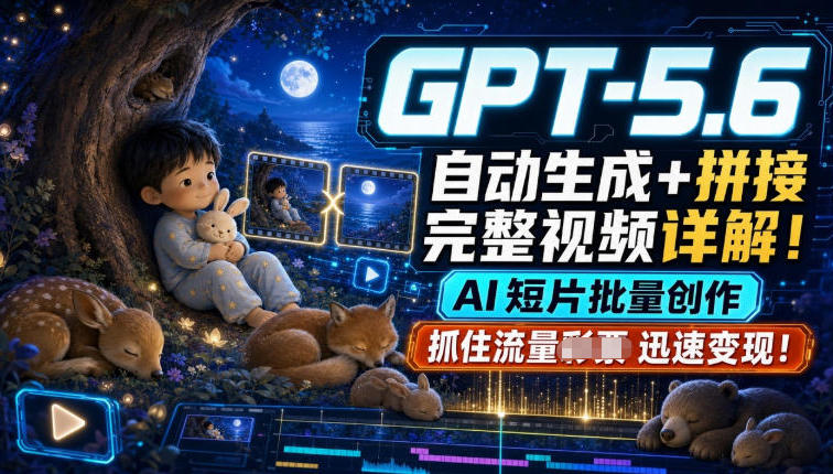 GPT-5.6自动生成＋拼接完整视频详解，AI短片批量创作，抓住流量迅速变现！-九九网创