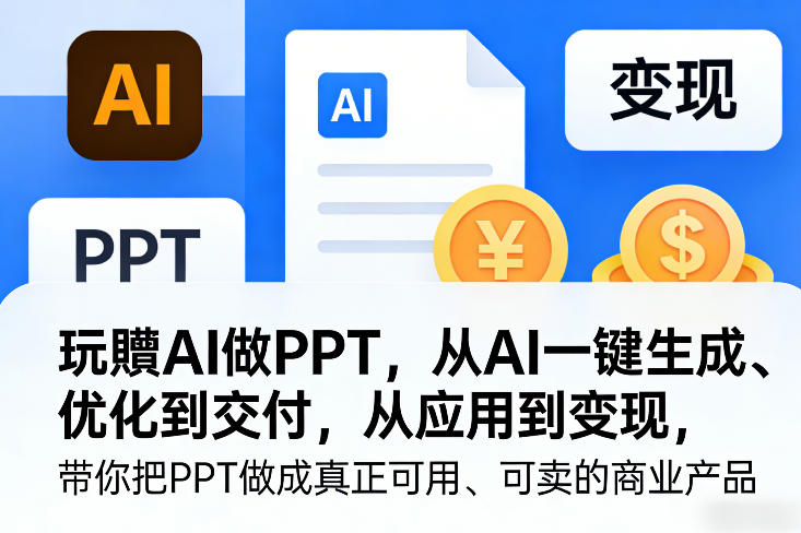 玩賺AI做PPT，从AI一键生成、优化到交付，从应用到变现，带你把PPT做成真正可用、可卖的商业产品-九九网创
