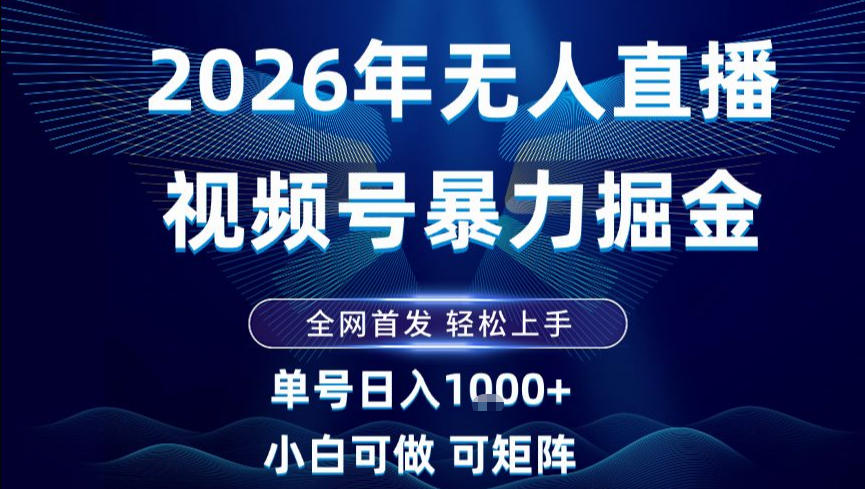 2026最新视频号无人直播掘金，全网首发，小白可以玩，长期稳定日入1k+【揭秘】-九九网创
