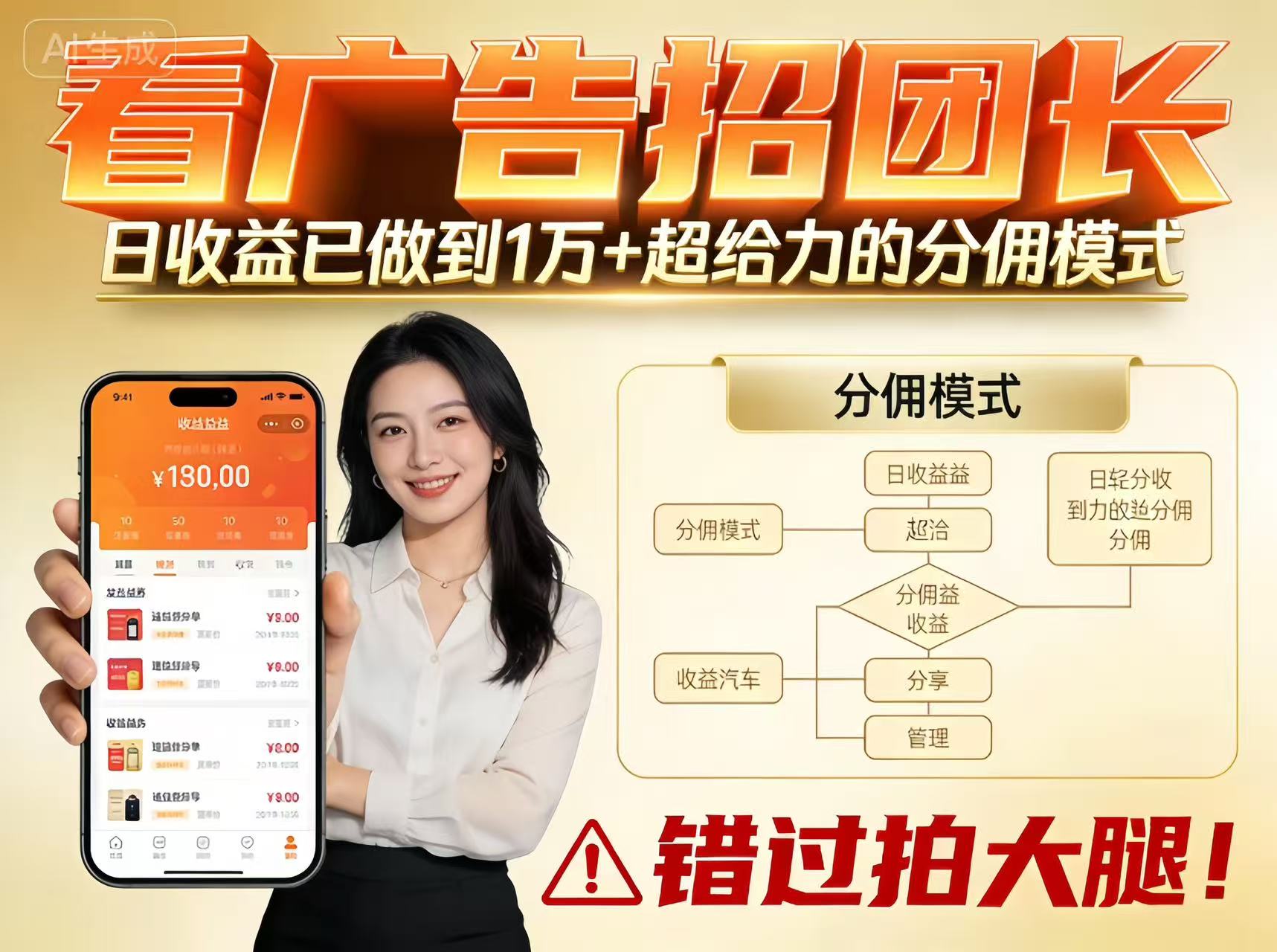 看广告招团长,团队收益已做到日入1万,分佣模式超给力,错过拍大腿-九九网创