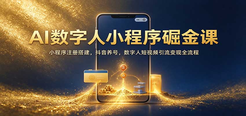AI数字人小程序掘金课：小程序注册搭建，抖音养号，数字人短视频引流变现全流程-九九网创