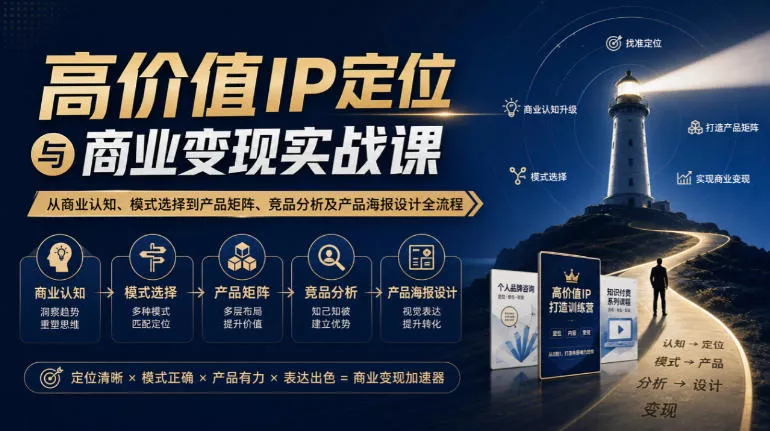 【无水印】高价值IP定位与商业变现实战课，从商业认知、模式选择到产品矩阵、竞品分析及产品海报设计全流程-九九网创