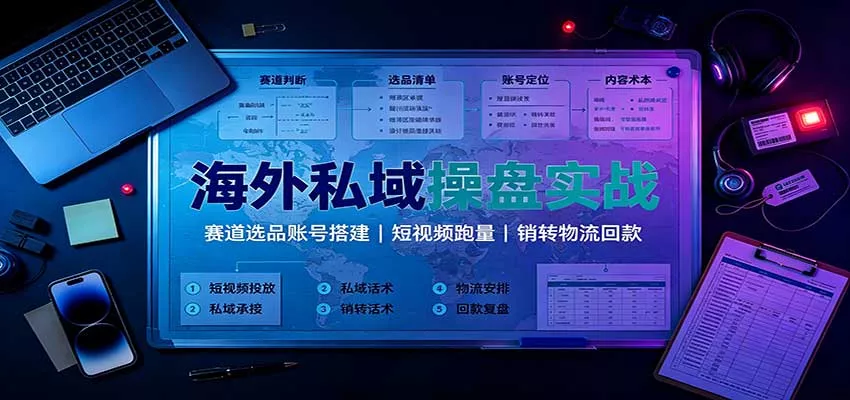 海外私域操盘实战：赛道选品账号搭建，短视频跑量，销转物流回款-九九网创