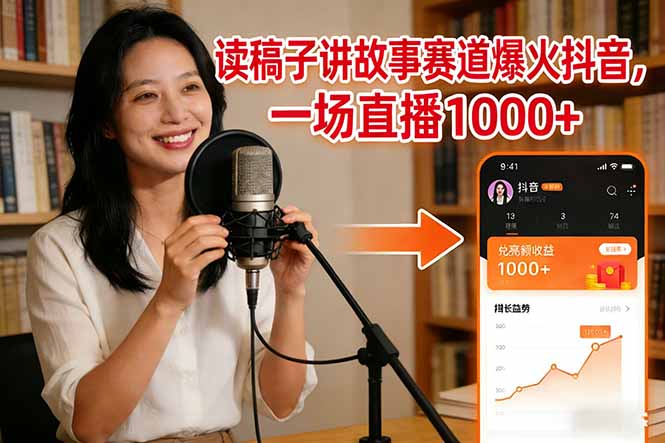 读稿子讲故事赛道爆火抖音，一场直播日入1000+-九九网创