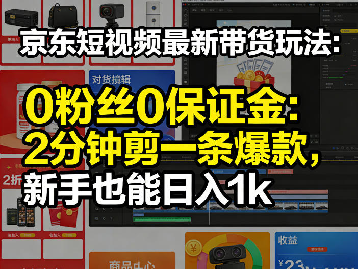 京东短视频最新带货玩法，0粉丝0保证金，2分钟剪一条爆款，新手也能日入1k+【揭秘】-九九网创