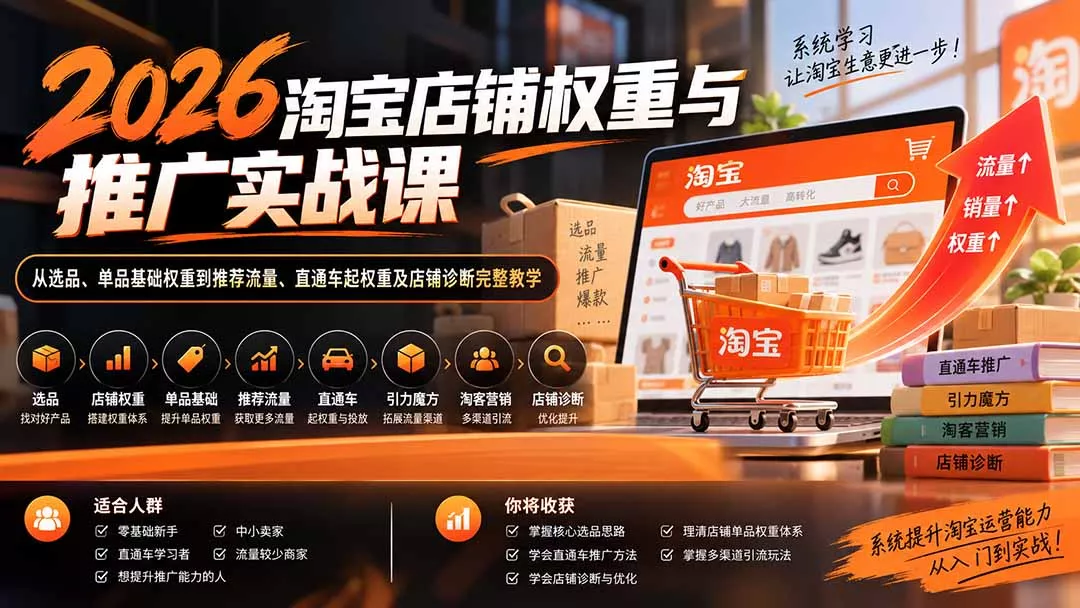 2026淘宝店铺权重与推广实战课：从选品、单品基础权重到推荐流量、直通车起权重及店铺诊断完整教学-九九网创