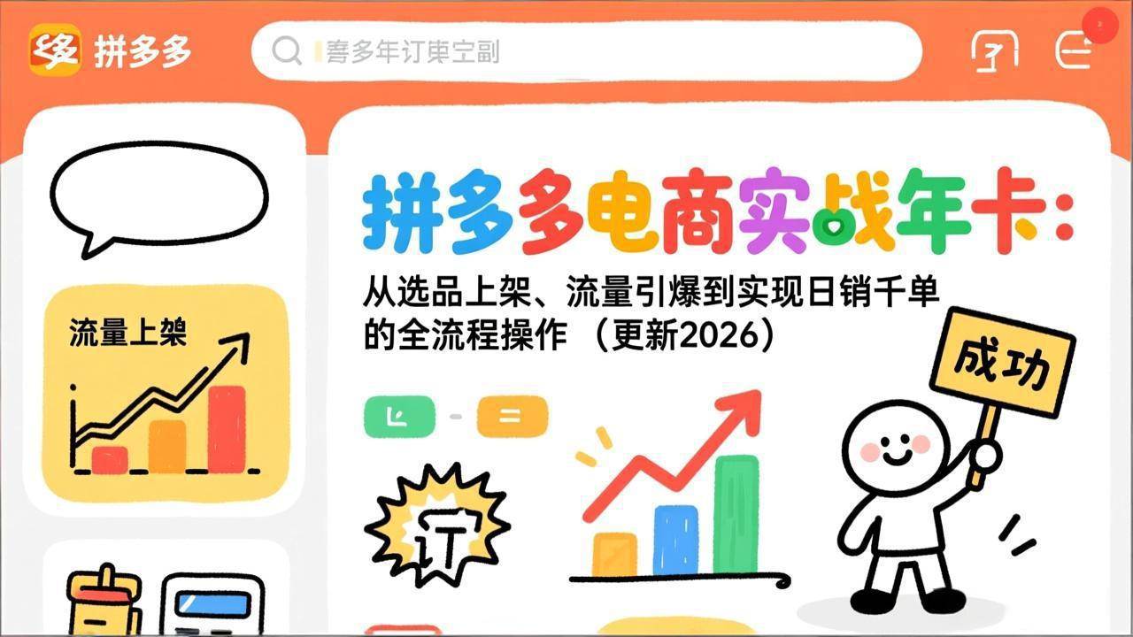 (19839期)拼多多电商实战年卡:从选品上架、流量引爆到实现日销千单的全流程操作(更新2026年8月)-九九网创