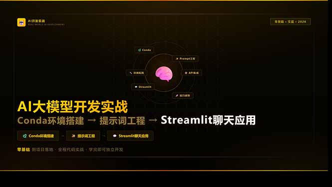 AI大模型开发实战：Conda环境搭建→提示词工程→Streamlit聊天应用，零基础到项目落地-九九网创