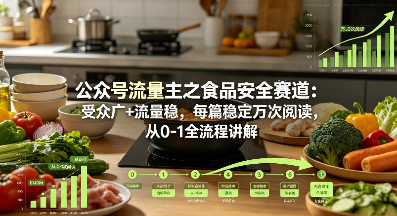 公众号流量主之食品安全赛道，受众广+流量稳，每篇作品稳定万次阅读，从0-1全流程讲解-九九网创