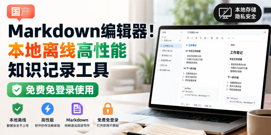 国产Markdown编辑器！本地离线高性能知识记录工具，免费免登录使用-九九网创