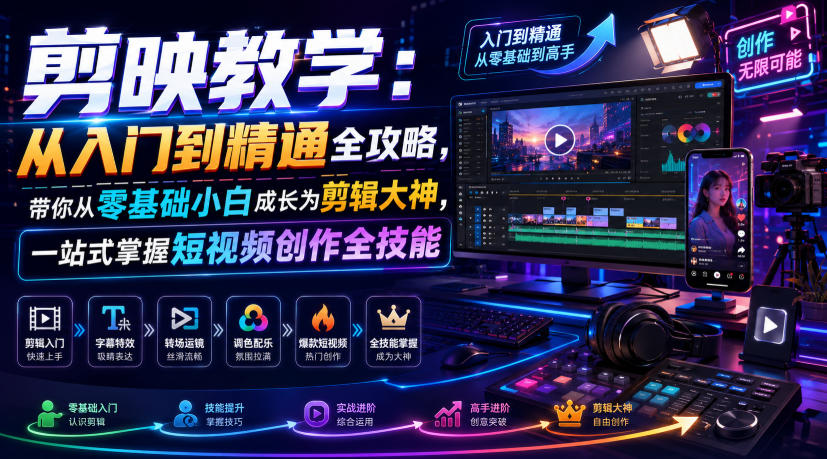 剪映教学：从入门到精通全攻略，带你从零基础小白成长为剪辑大神，一站式掌握短视频创作全技能-九九网创