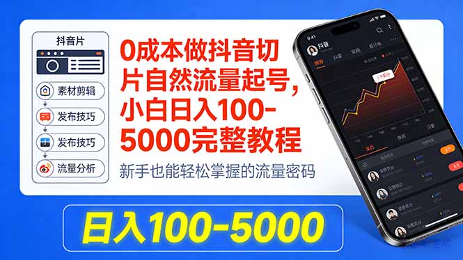 0成本做抖音切片自然流量起号,小白日入100-5000完整教程-九九网创