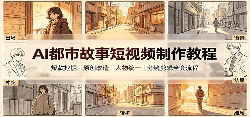 AI都市故事短视频制作教程:爆款挖掘原创改造,人物统一分镜剪辑全套流程-九九网创