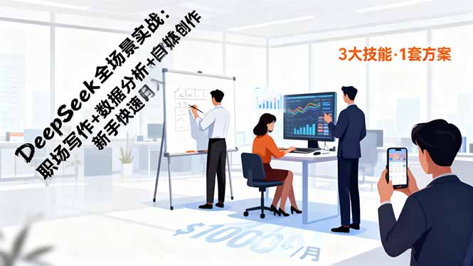 DeepSeek全场景实战：职场写作+数据分析+自媒体创作，新手快速月入过万-九九网创