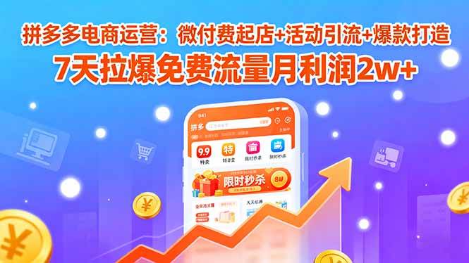 （15960期）拼多多电商运营：微付费起店+活动引流+爆款打造 7天拉爆免费流量月利润2w+-九九网创