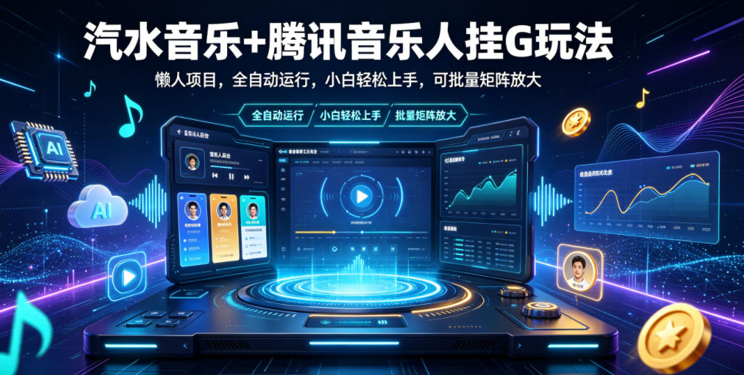 汽水音乐+腾讯音乐人挂G玩法,懒人项目,全自动运行,小白轻松上手,可批量矩阵放大【揭秘】-九九网创