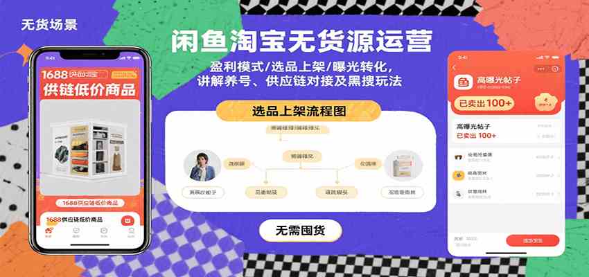 闲鱼淘宝无货源运营：盈利模式/选品上架/曝光转化，讲解养号、供应链对接及黑搜玩法-九九网创