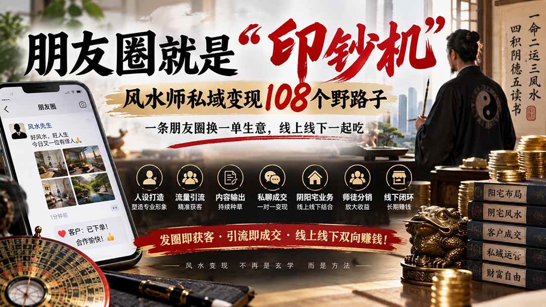（20464期）朋友圈就是“印钞机”，风水师私域变现108个野路子，一条朋友圈换一单生意，线上线下一起吃【文档】-九九网创