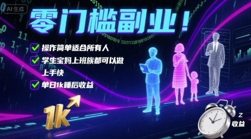零门槛副业！操作简单适合所有人，学生宝妈上班族都可以做，上手快，单日1k睡后收益【揭秘】-九九网创