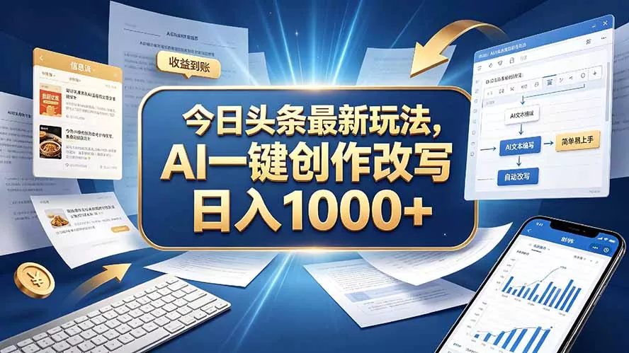 今日头条最新玩法，AI 一键创作改写，简单易上手，轻松日入 1000 +-九九网创