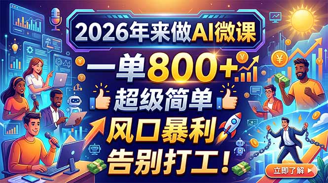 2026年来做AI微课，一单800+，超级简单，风口暴利，告别打工！-九九网创