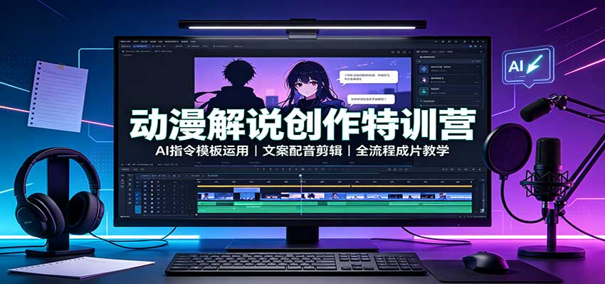 动漫解说创作特训营：AI指令模板运用，文案配音剪辑，全流程成片教学-九九网创