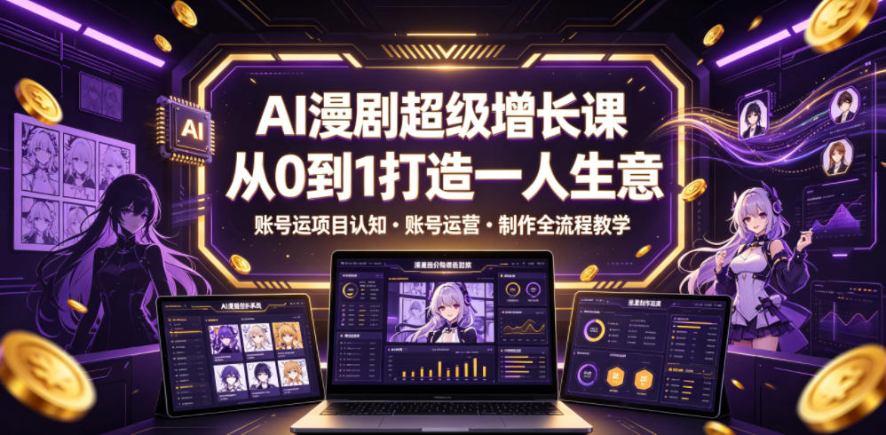 AI漫剧超级增长课，从0到1打造一人生意，项目认知・账号运营・制作全流程教学-九九网创