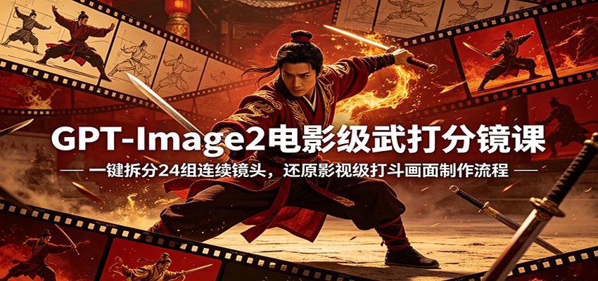 GPT-Image2电影级武打分镜课：一键拆分24组连续镜头，还原影视级打斗画面制作流程-九九网创