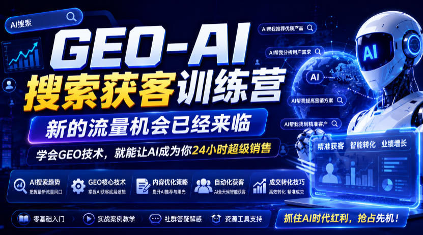 GEO-AI搜索获客训练营，新的流量机会已经来临，学会GEO技术，就能让AI成为你24小时超级销售（更新0919）-九九网创