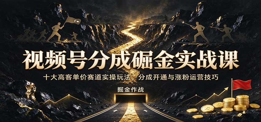视频号分成掘金实战课：十大高客单价赛道实操玩法，分成开通与涨粉运营技巧-九九网创