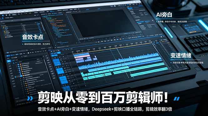 （18867期）剪映从零到百万剪辑师！音效卡点+AI旁白+变速情绪，Deepseek+剪映口播全链路，剪辑效率翻3倍-九九网创