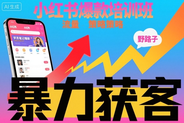 小红书爆款培训班，小红书获客野路子流量打法，暴力持续获客-九九网创