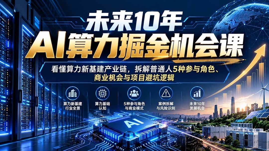 （20825期）未来10年AI算力掘金机会课：看懂算力新基建产业链，拆解普通人5种参与角色、商业机会与项目避坑逻辑-九九网创