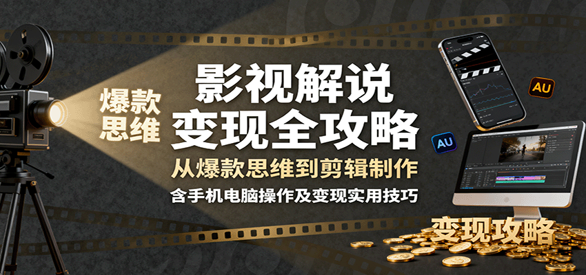 影视解说变现全攻略：从爆款思维到剪辑制作，含手机电脑操作及变现实用技巧-九九网创