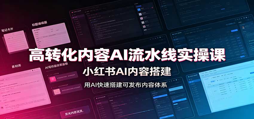 高转化内容AI流水线实操课：小红书AI内容搭建，Skill工具配置，转化内容生产-九九网创