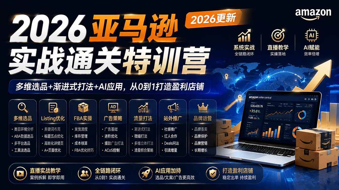 （20747期）2026亚马逊实战通关特训营-更新1001，多维选品+渐进式打法+AI应用，从0到1打造盈利店铺