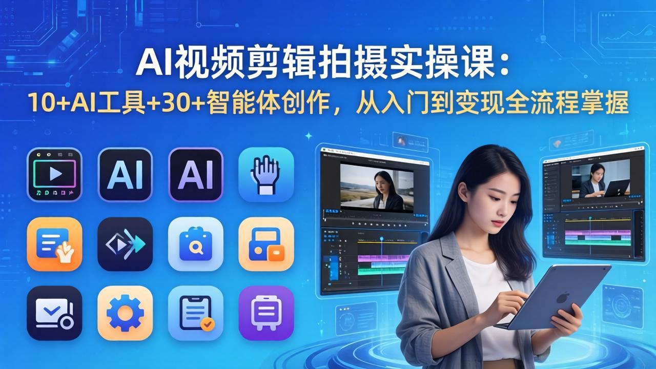 AI 视频剪辑拍摄实操课：10+AI工具+30+智能体创作，从入门到变现全流程掌握-九九网创