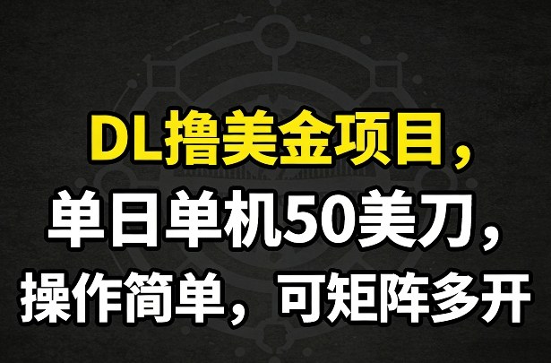 DL撸美金项目，单日单机50美刀，操作简单，可矩阵多开-九九网创