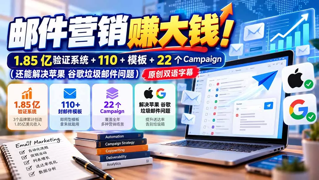 邮件营销赚大钱！1.85亿验证系统+110+模板+22个Campaign(还能解决苹果 谷歌垃圾邮件问题-九九网创