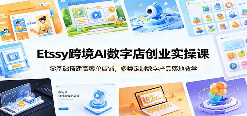 Etsy跨境AI数字店创业实操课：零基础搭建高客单店铺，多类定制数字产品落地教学-九九网创