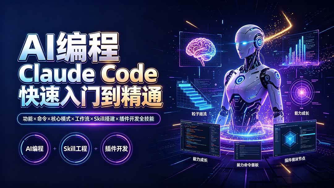 （19306期）AI编程 Claude Code快速入门到精通：功能×命令×核心模式×工作流×Skill搭建×插件开发全技能-九九网创