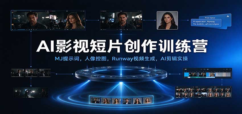 AI影视短片创作训练营：MJ提示词，人像控图，Runway视频生成，AI剪辑实操-九九网创