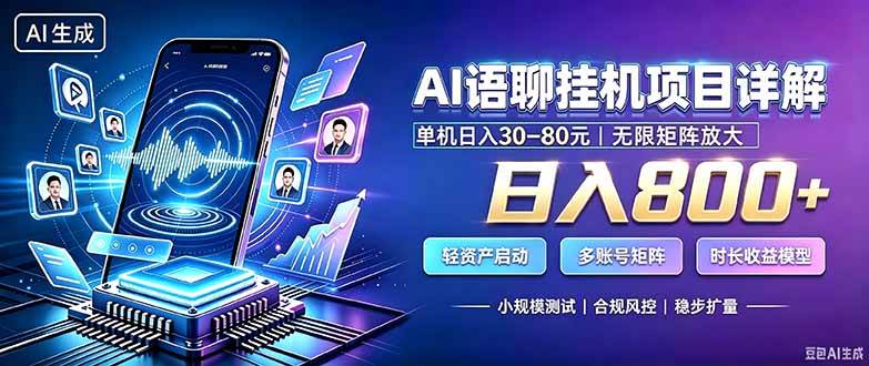 （20314期）AI语聊挂机，日入800+，适用个人副业，工作室矩阵操作-九九网创