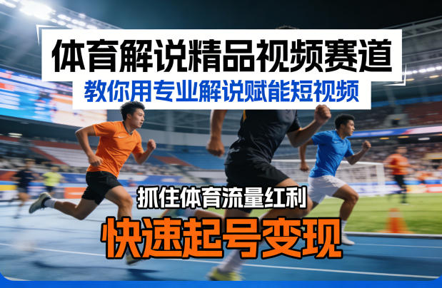 体育解说精品视频赛道，教你用专业解说赋能短视频，抓住体育流量红利，快速起号变现-九九网创