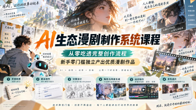 AI生态漫剧制作系统课程,从零吃透完整创作流程,新手零门槛独立产出优质漫剧作品-九九网创